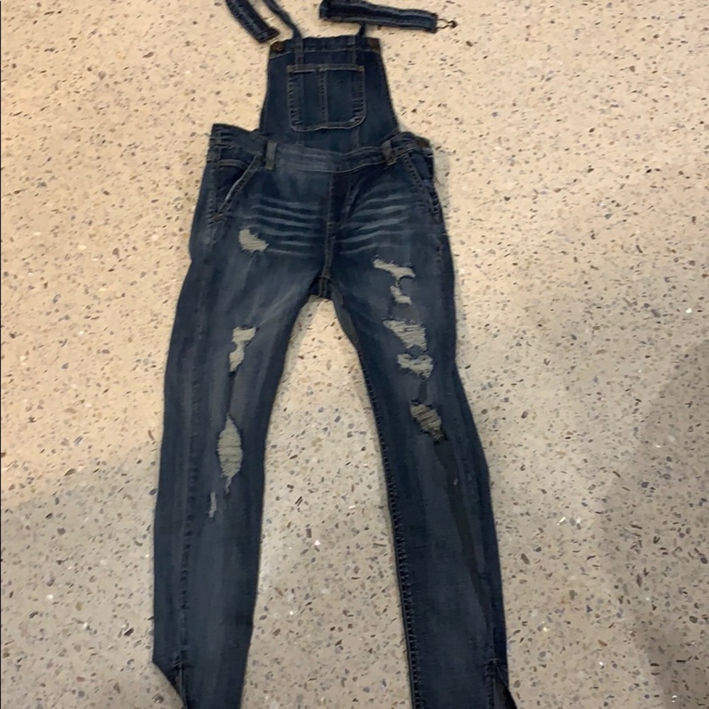 Denim ripped overalls